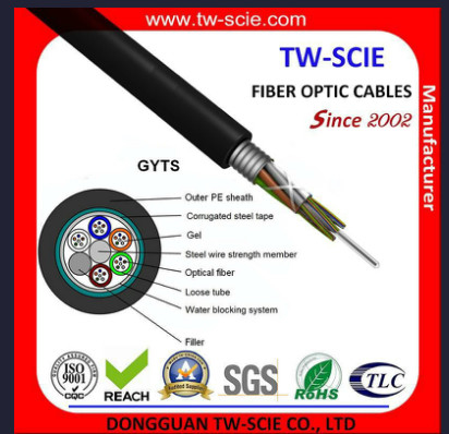Fio de aço mais longo blindado da manutenção programada do núcleo do cabo de fibra ótica GYTS do tempo do núcleo de China 48 multi