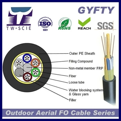 Fio de vidro aéreo exterior do núcleo de GYFTY-FS cabo ethernet blindado da fibra ótica do multi