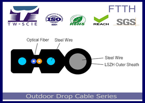 1-4 o cabo pendente FRP do núcleo FTTH/o membro força do aço cobriu o cabo ótico liso