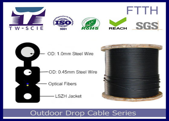 1-4 o cabo pendente FRP do núcleo FTTH/o membro força do aço cobriu o cabo ótico liso